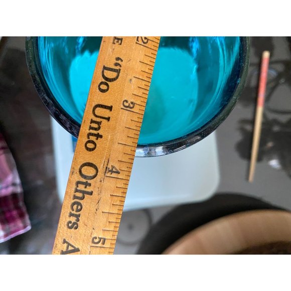 Heavy Aqua Luster Blue Glass Goblet Cup with Clear Luster Stem and Base Hand Blo - Picture 13 of 13